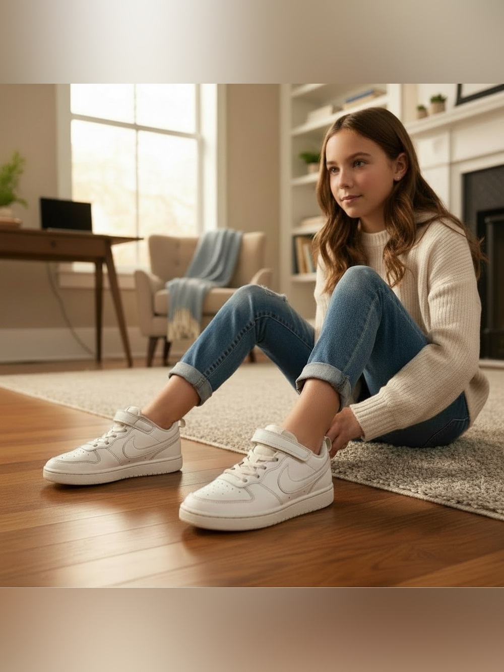 Big Kids NIKE COURT 2.5 White Sneakers Retail $60